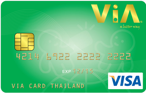 The ViA Card and Vendor card, white with curved green adge as co-branded with VISA